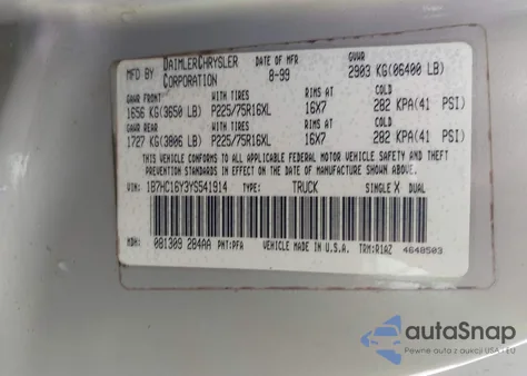 2000 Dodge Ram 1500 St from USA, damaged, VIN 1B7HC16Y3YS541914